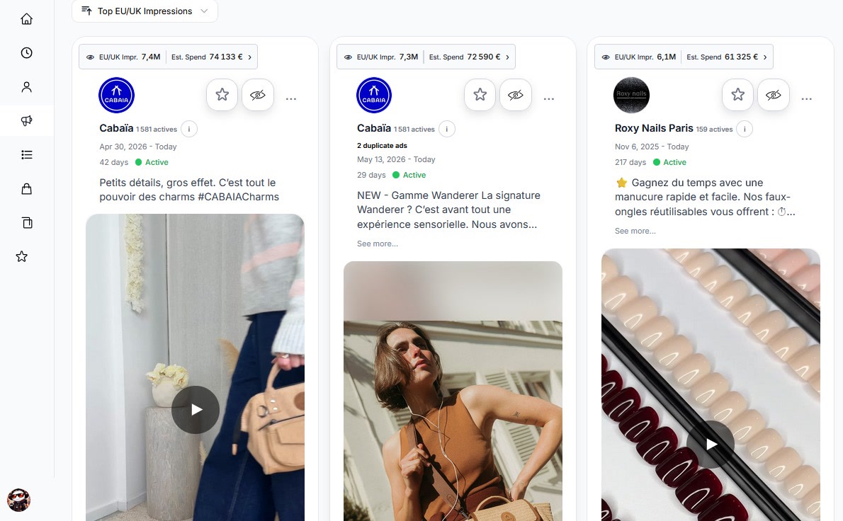 Ad library — top ads ranked by real EU/UK impressions